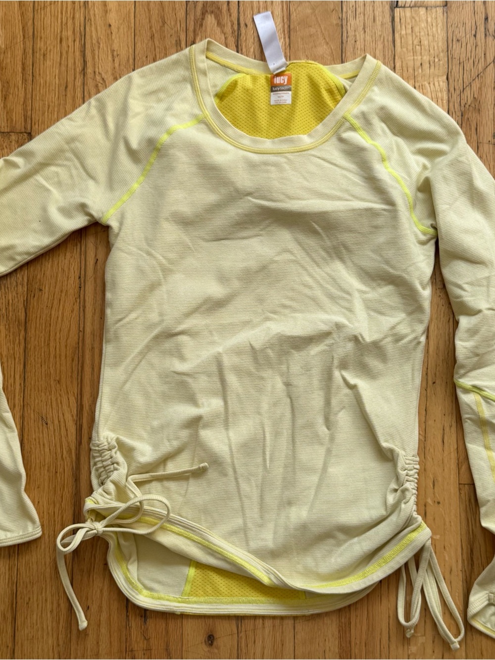 Lucy Lemon Yellow Long-Sleeve Active Top with Ruched Sides